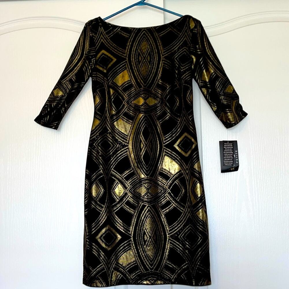 Sangria Petite Black and Gold Cocktail Dress 4P